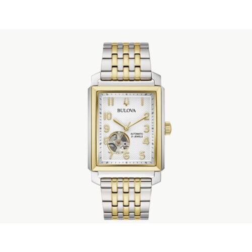 Bulova Sutton Two Tone Automatic Men Watch 98A308 - Dial: White, Band: Gold, Silver