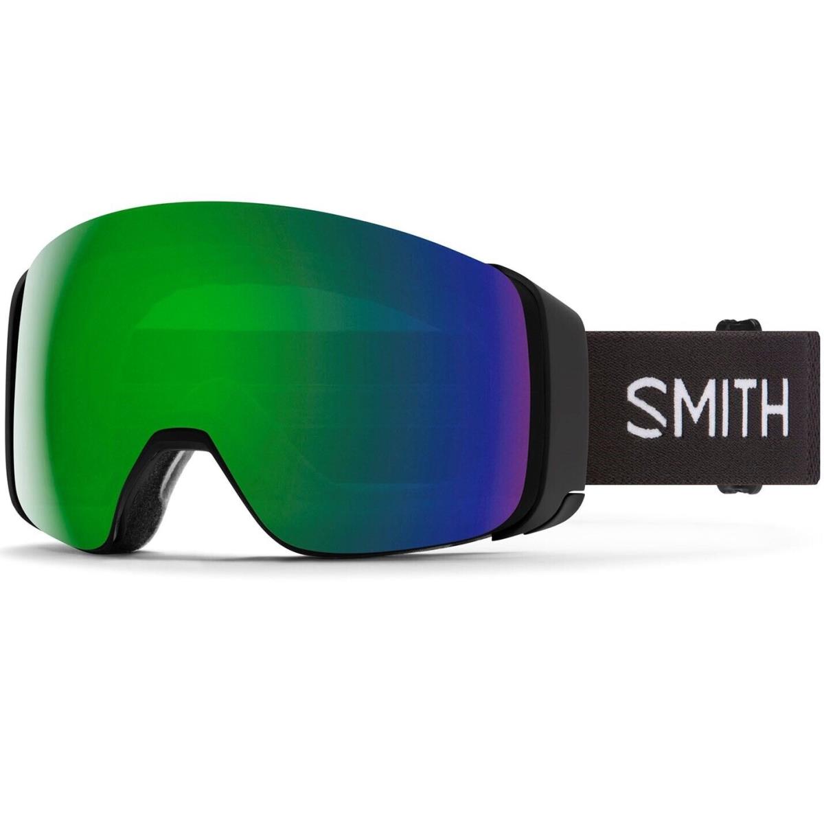 Smith 4D Mag Snow Goggles Black Frame Chromapop Sun Green Lens + Bonus