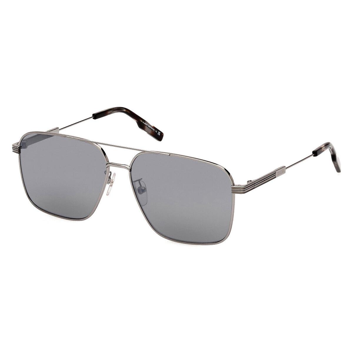 Ermenegildo Zegna EZ0224-D Sunglasses Shiny Light Ruthenium Smoke Mirrored 60mm