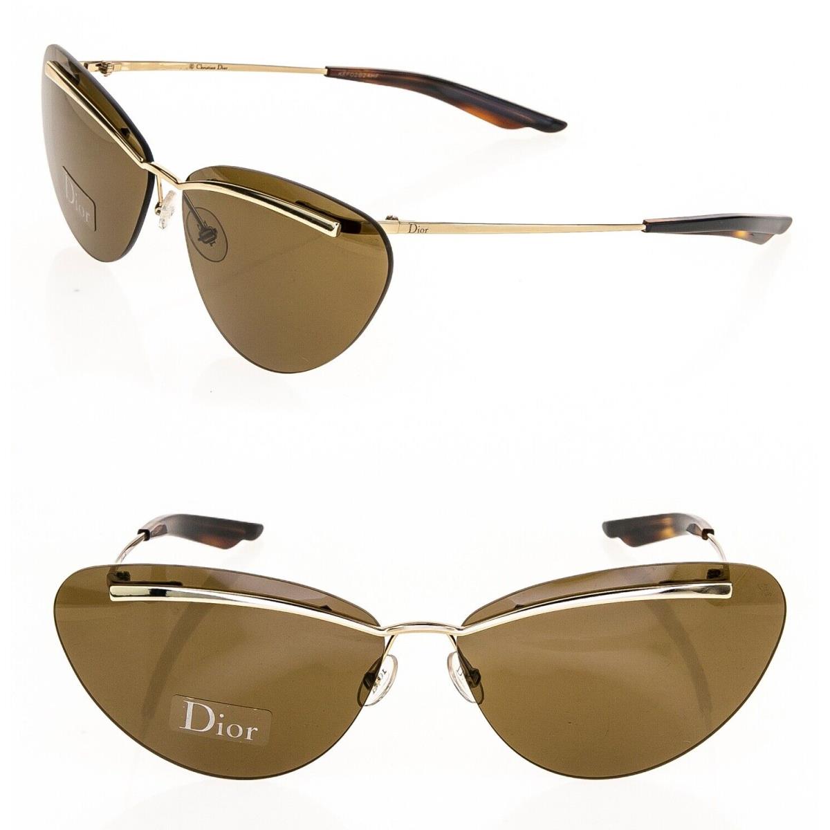 Christian Dior Diorette Ette Brown Gold Cat Rimless Paris Brow Retro Sunglasses