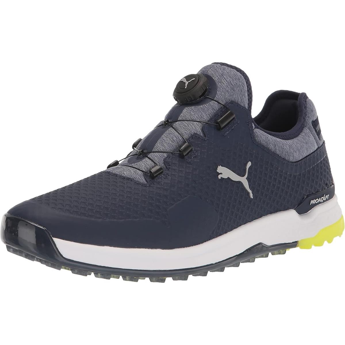 Puma Men`s Proadapt Alphacat Disc Golf Shoe - Peacoat/Puma Silver/Safety Yellow