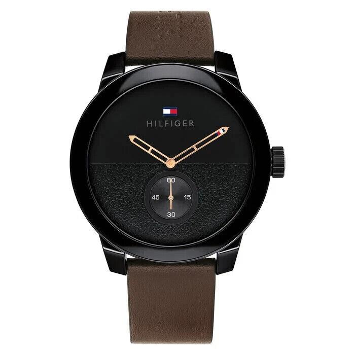 Tommy Hilfiger Men`s Denim Brown Leather Strap Seconds Dial Watch 1791801