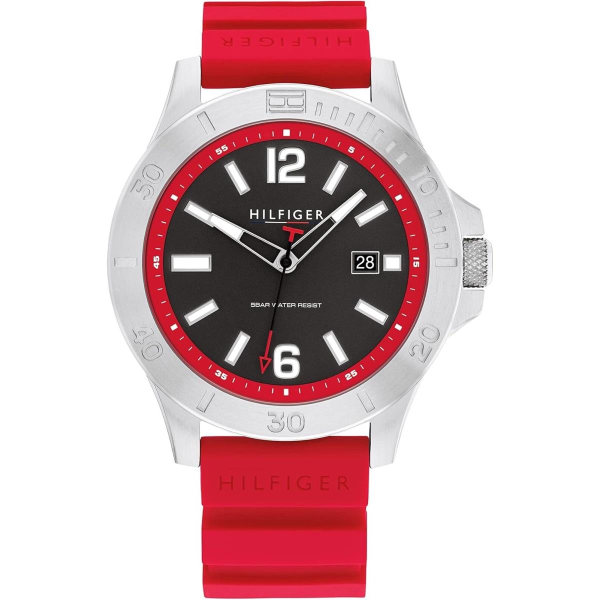 Tommy Hilfiger 1710540 Men`s Quartz Red Silicone Strap Watch Red 46mm