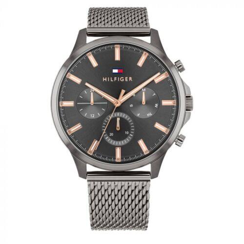 Tommy Hilfiger Men`s Watch Ryder Day-date Gunmetal Dial Mesh Bracelet 1710500