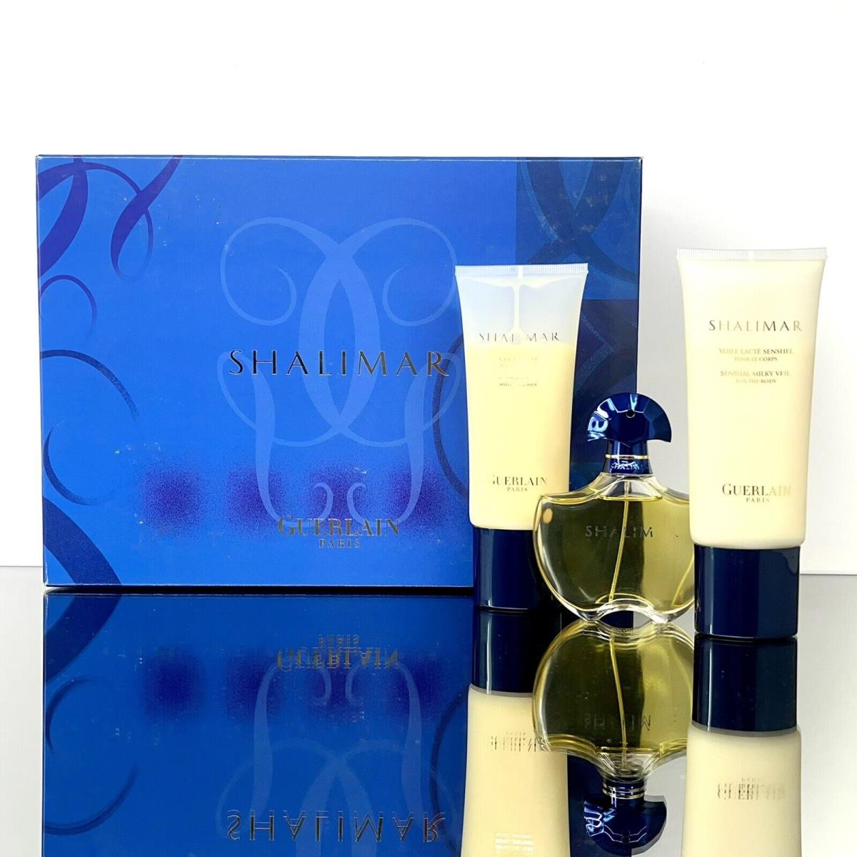 Shalimar by Guerlain For Women 3pc Set 1.7oz Edt +3.4oz S/gel +3.4oz Milky Veil