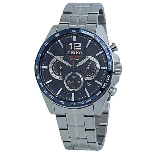 Seiko Chronograph Blue Dial Stainless Steel Men`s Watch SSB345 - Dial: Blue, Band: Silver, Bezel: Blue