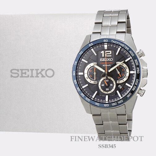 Seiko Men Blue Multi Layered Dial with Orange Accent Watch SSB345