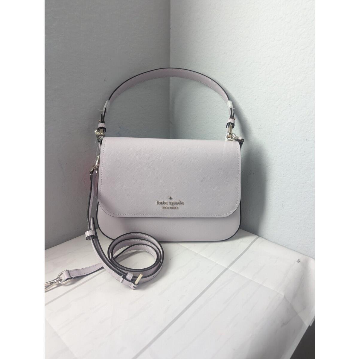 Kate Spade Staci Saffiano Leather Flap Shoulder Bag Lilac Moonlight