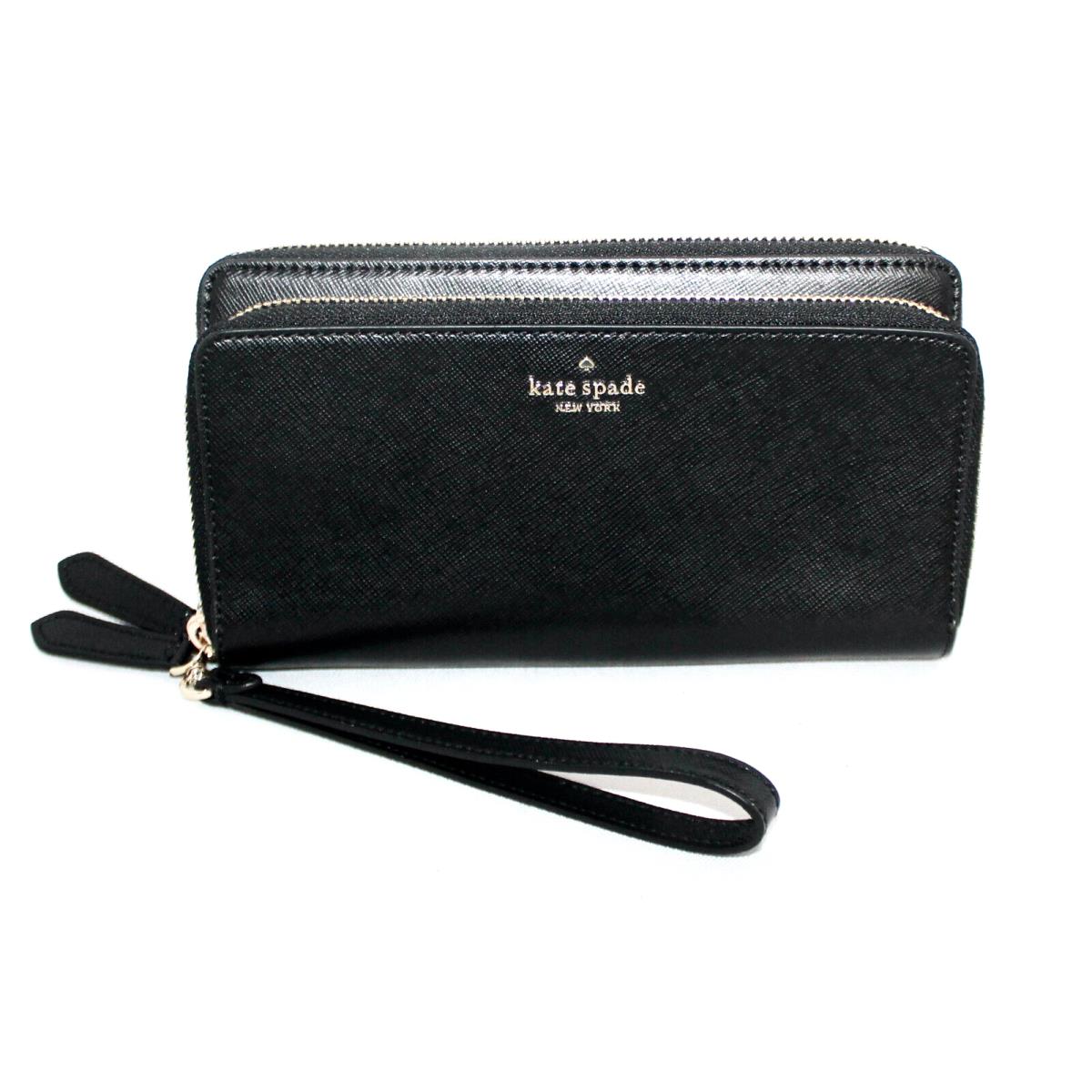 Kate Spade Payton Large Carry Wristlet Wallet Black Leather WLRU6297