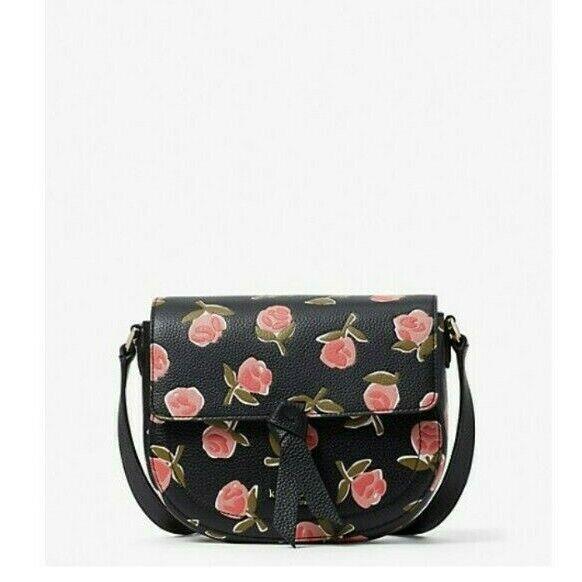 Kate Spade Knott Ditsy Rose Medium Saddle Crossbody K5453 Black Multi