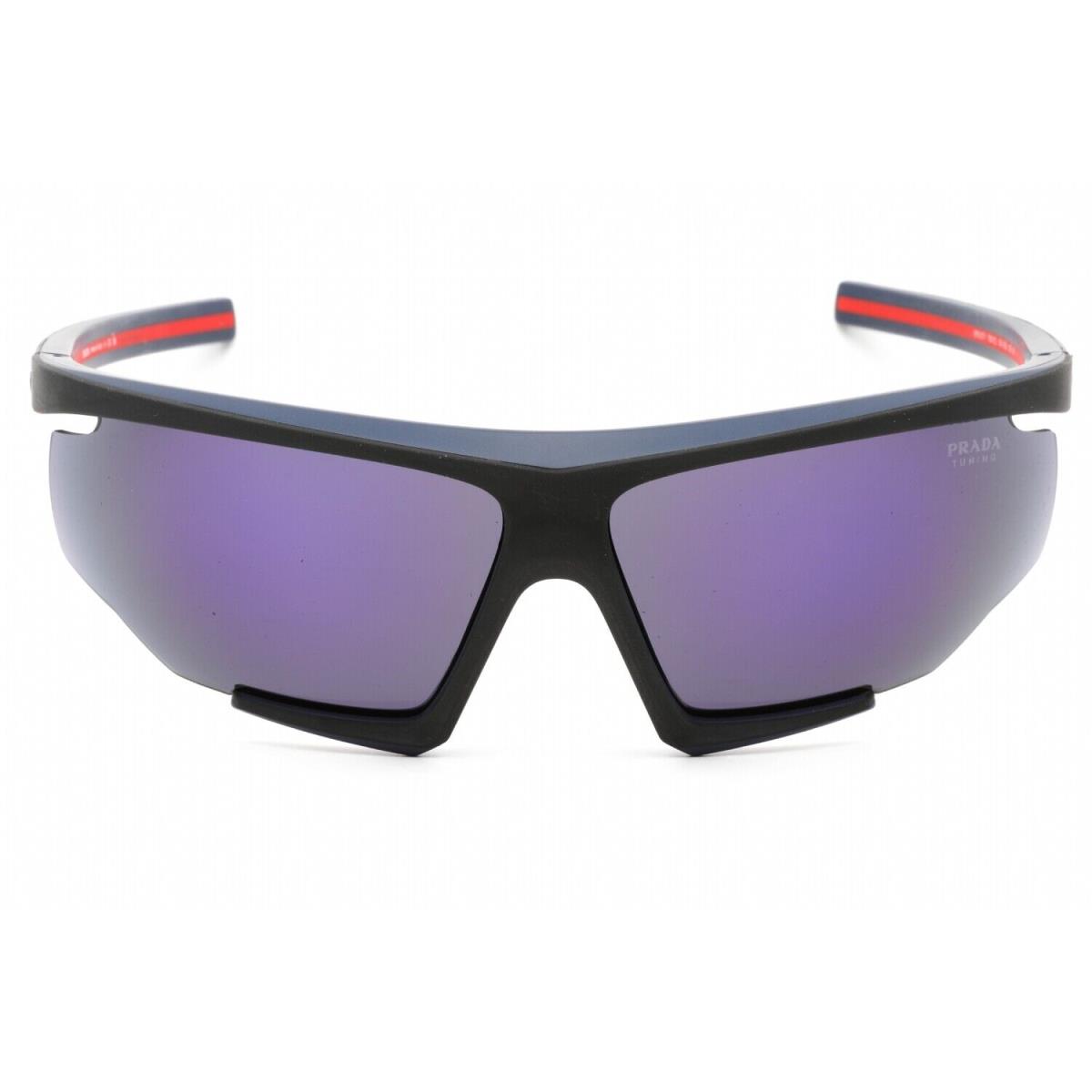 Prada Sport PS 07YS 13K05U Sunglasses Black Red Rubber Frame Blue Mirrored