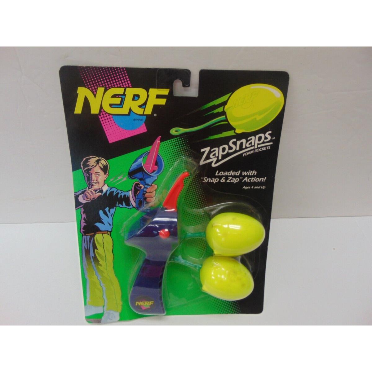 1993 Nerf Blue Zap Snaps Launcher with 2 Yellow Rockets By Kenner