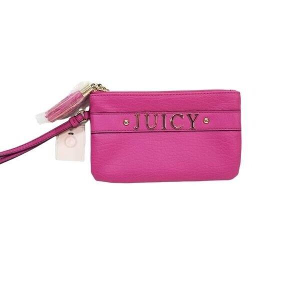 Juicy Couture Fuchsia Hot Pink Double Zip Wristlet Wallet Gold Hardware