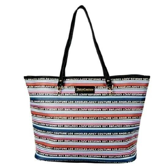 Juicy Couture Women`s Oops a Daisy Stripe Logo Tote Bag - Multi Color Stripe - Handle/Strap: Brown, Hardware: Brown, Exterior: