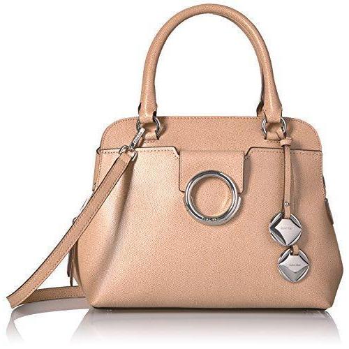 Calvin Klein Crossbody Satchel Tan Leather Reese Side Expander Purse