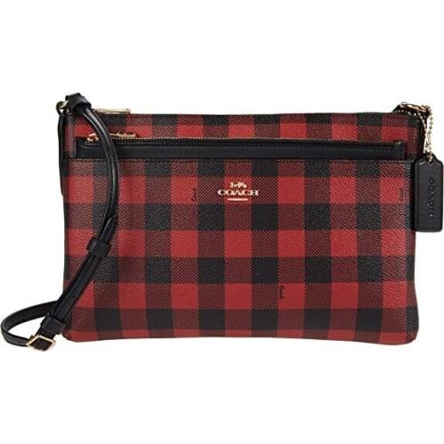 Coach East West Buffalo Plaid Print Crossbody Bag Purse Pop UP Pouch Fashion