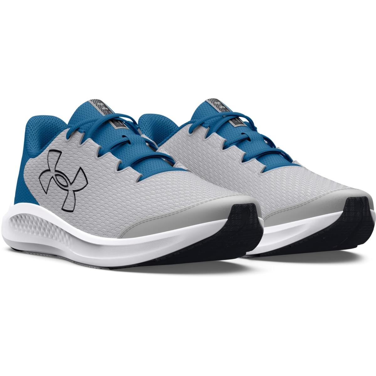 Boy`s Shoes Under Armour Kids Charged Pursuit 3 Big Logo Big Kid Mod Gray/Cosmic Blue/Black