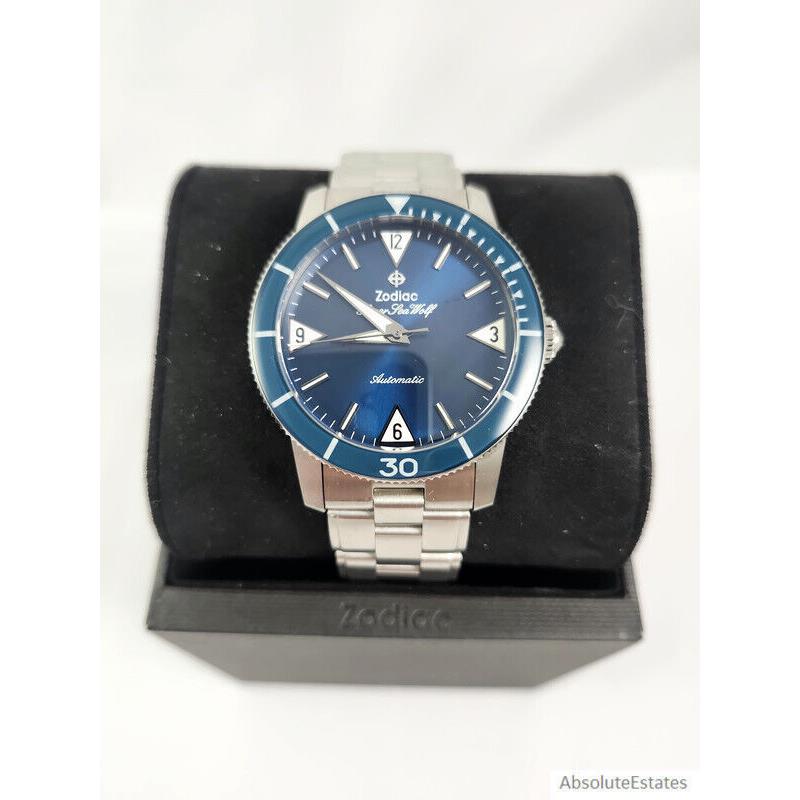 Zodiac Super Sea Wolf 53 Skin Automatic Blue Silver Mens Watch ZO9211