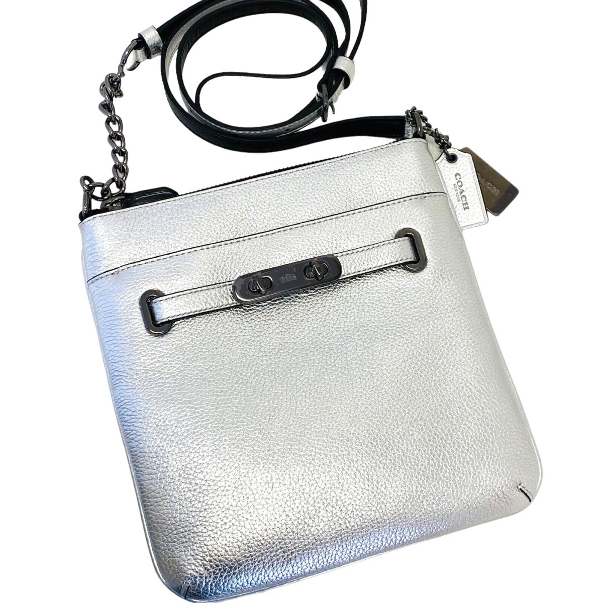 Coach Swagger Swingpack Silver Polished Pebble Leather 36501