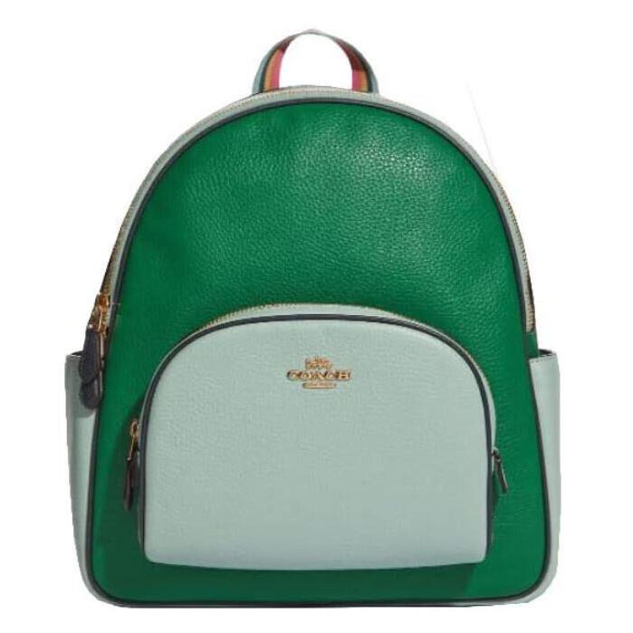 Coach Backpack Pebble Leather Color Block Court Green Light Teal Multi C2797