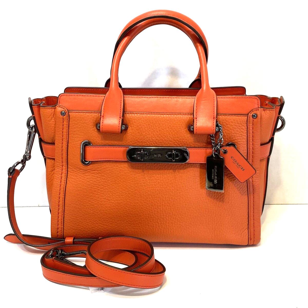 Coach Swagger 27 Carryall Shoulder Bag Pebbled Leather Deep Coral 34816