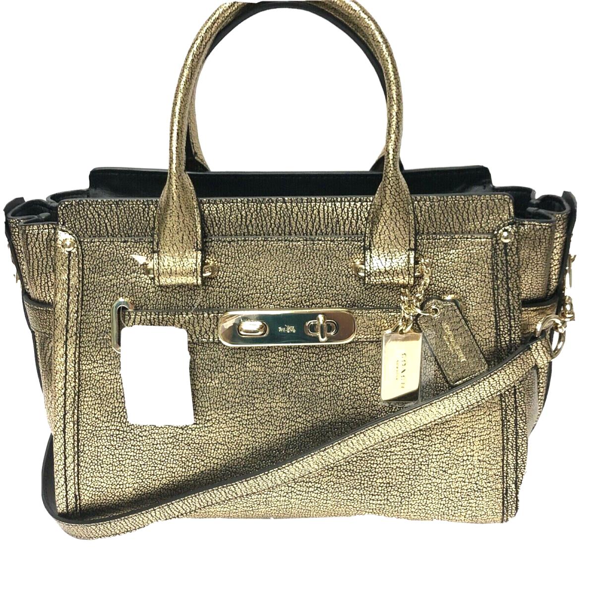 Coach 36497 Swagger 27 Metallic Gold Pebbled Leather Satchel Crossbody