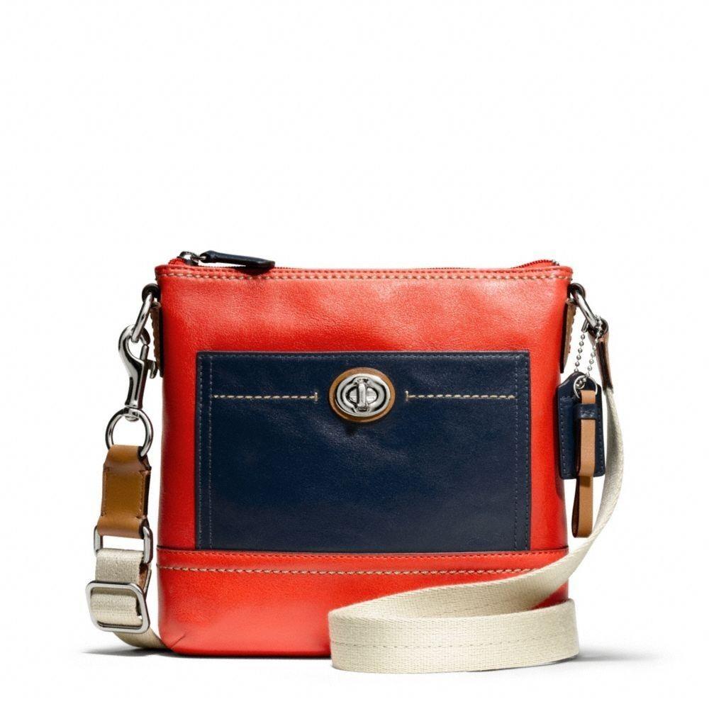 Coach Park Colorblock Leather Swingpack Crossbody Red/navy F49493