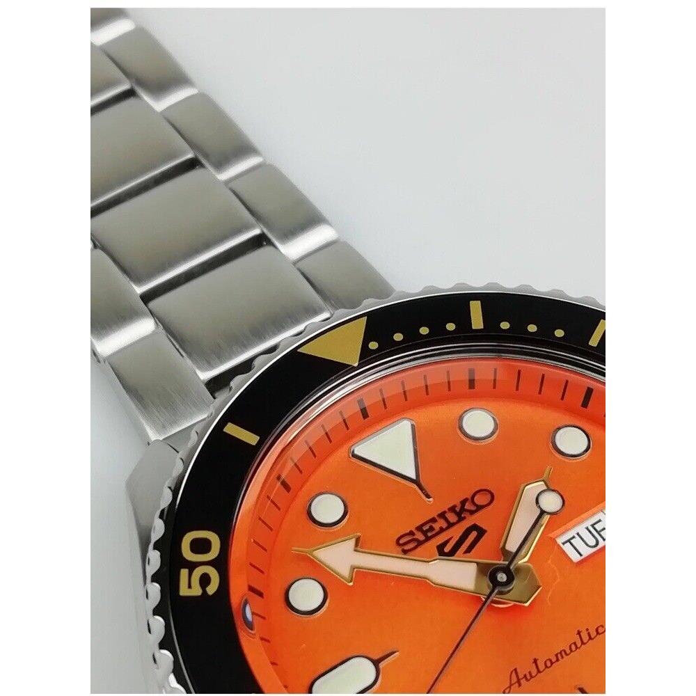 Seiko 5 Sports Automatic Orange Dial Men`s Watch SRPD59K1 - Dial: Orange, Band: Silver, Bezel: Black