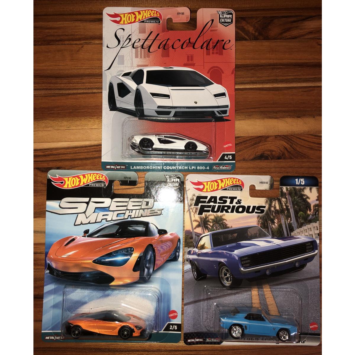 Hot Wheels Mclaren 720S Lamborghini Countach 800-4 1969 Chevy Camaro 1:64