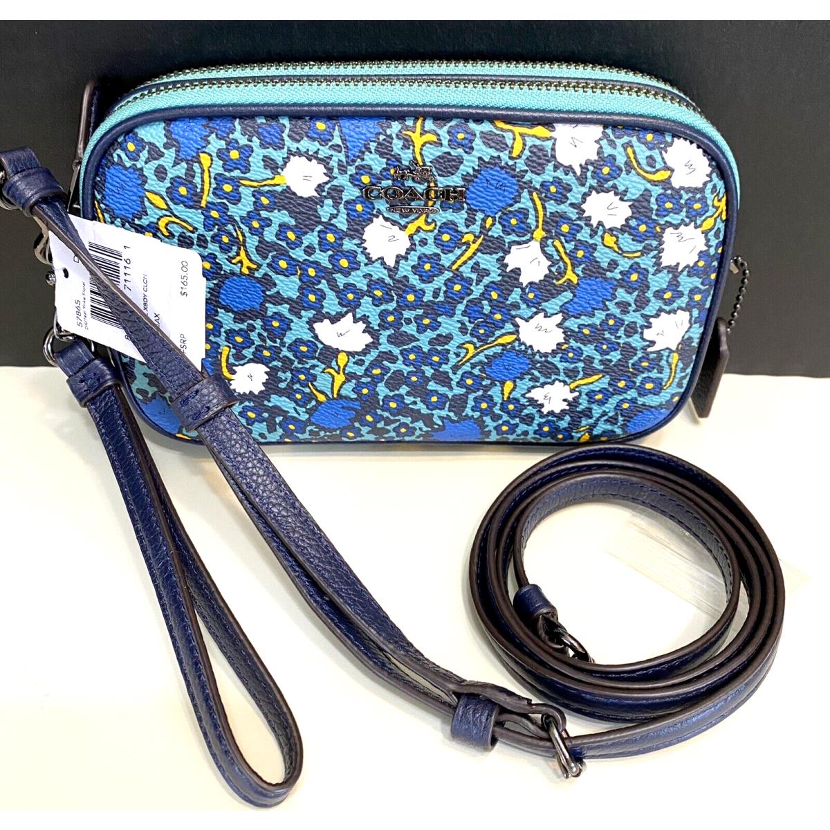 Coach Teal Yankee Floral Crossbody Clutch Wristlet Small Double Zip 57865