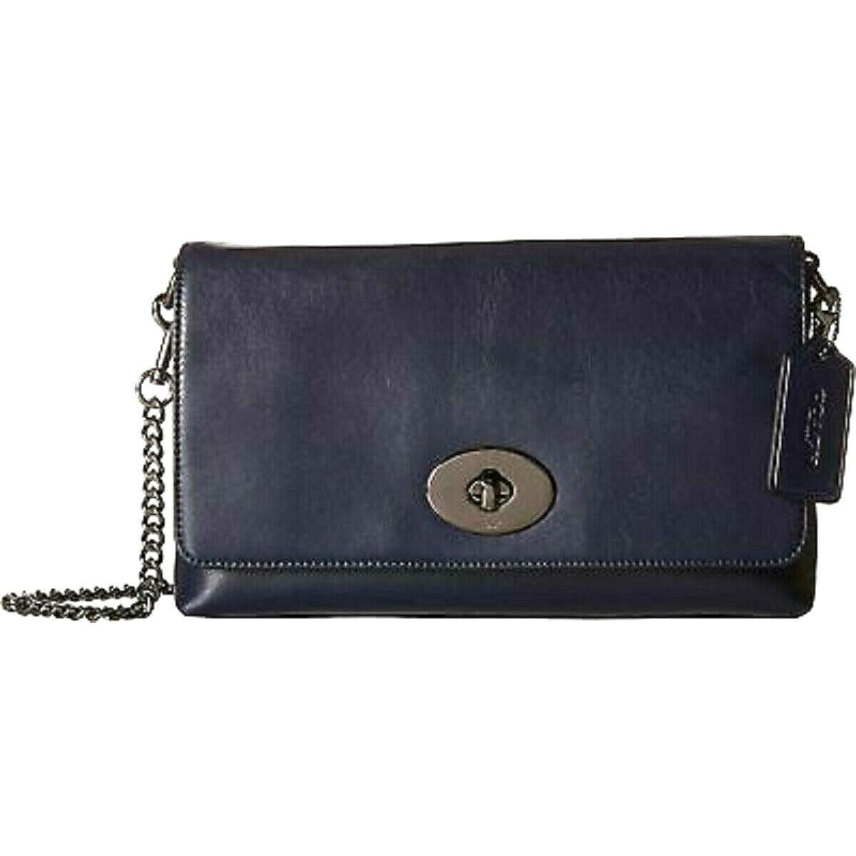 Coach 36824 Smooth Leather Crosstown Crossbody Chain Dark Navy Blue Silver