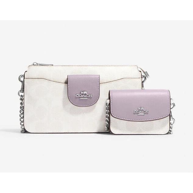 Coach C3328 Poppy Crossbody with Card Case in Signature Canvas Chalk / Mist