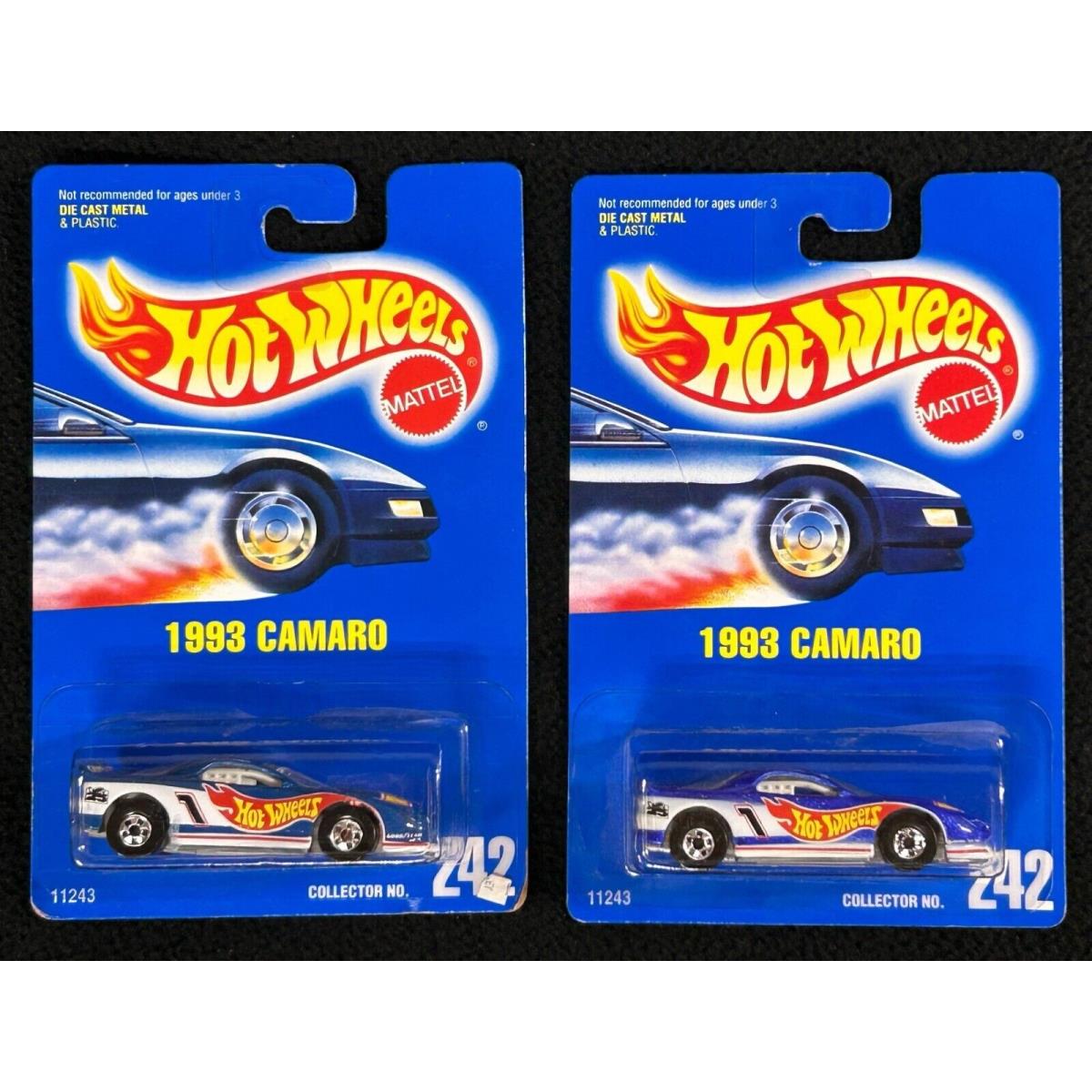 1993 Hot Wheels 1993 Camaro Rare Dark Enamel and Blue Glitter 242 Blue Two Cars