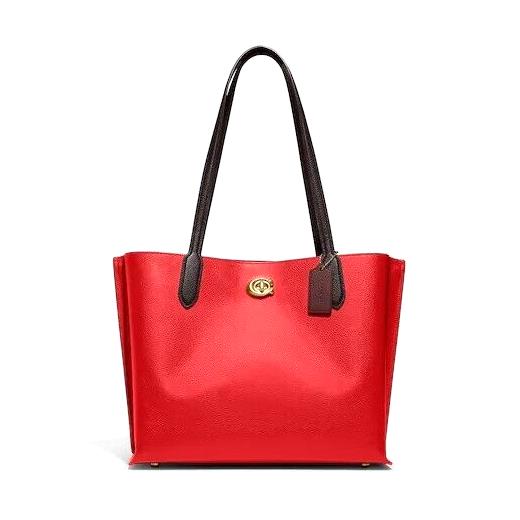 Coach Willow Tote In Color Block Pebble Leather Laptop Large Sport Red Multi