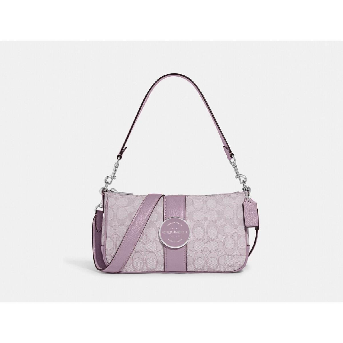 Coach Lonnie Baguette In Signature Jacquard Silver/soft Lilac C8306