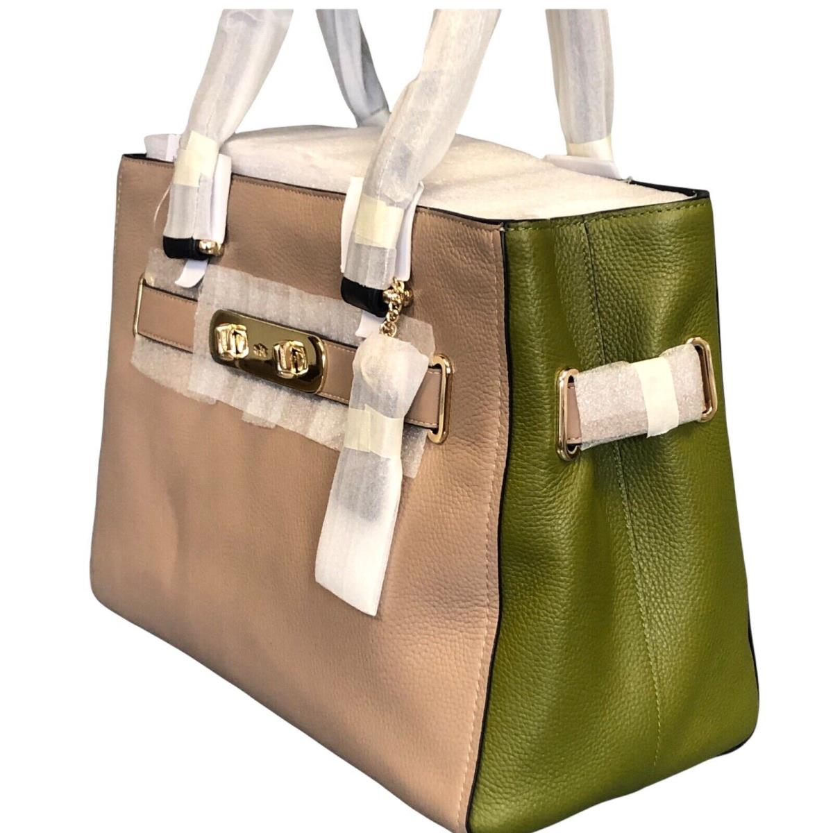 Coach 36514 Swagger Carryall Colorblock Pebble Leather Stone Green