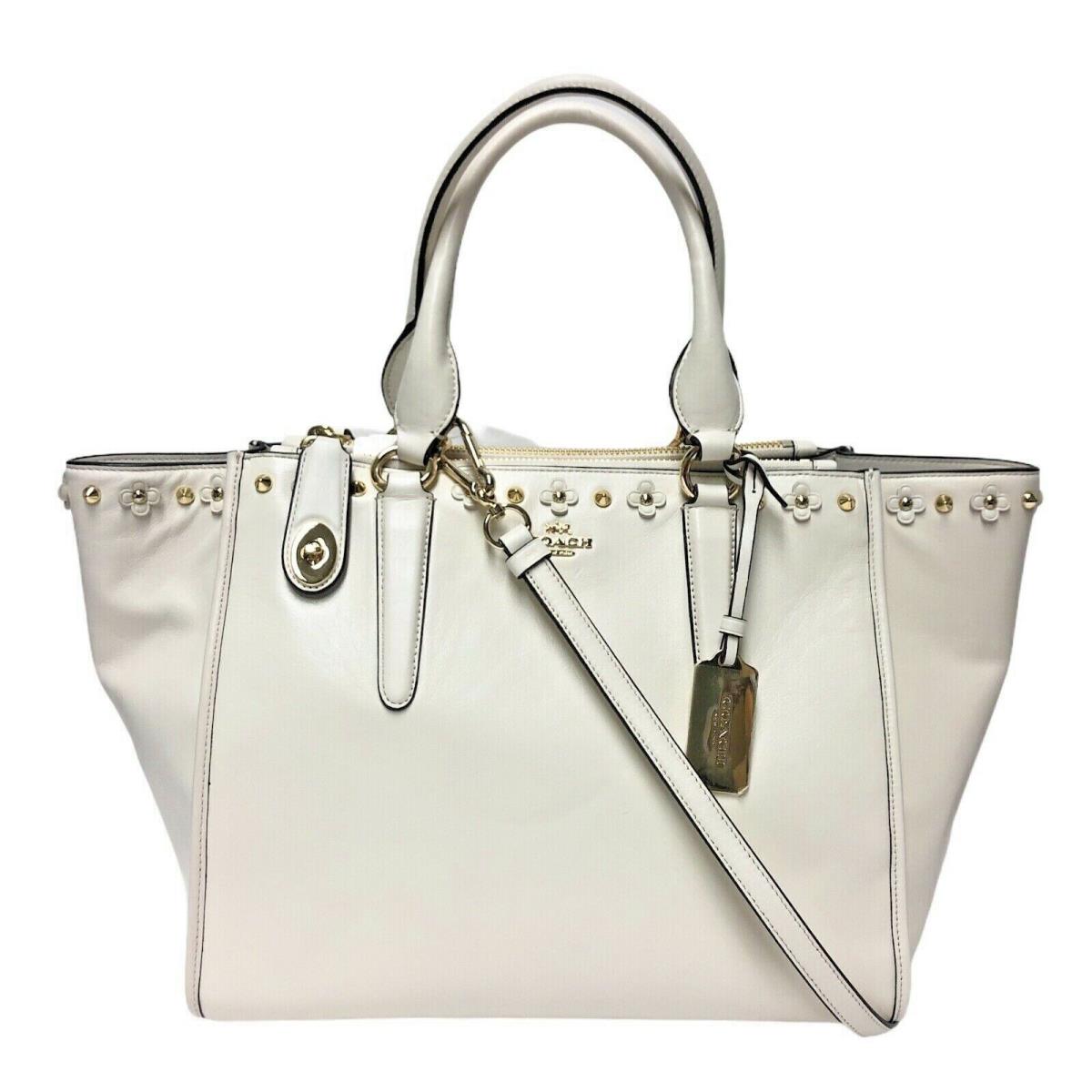 Coach 37400 Crosby Carryall Satchel Floral Rivet Leather Chalk