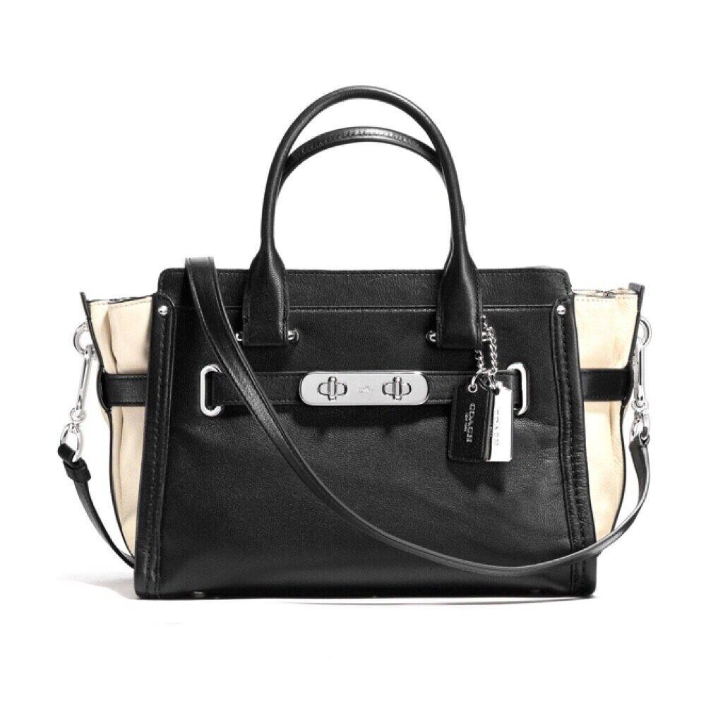 Coach Soft Swagger 27 Satchel Colorblock Leather Black Chalk 55193