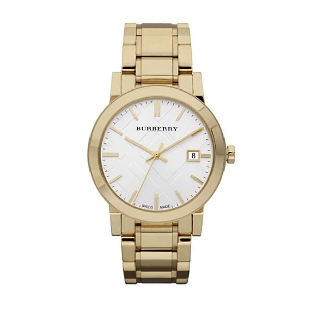 Burberry The City BU9003 Gold Tone Stainless Steel 38 mm Women`s Watch - White Face, White Dial, Gold Band