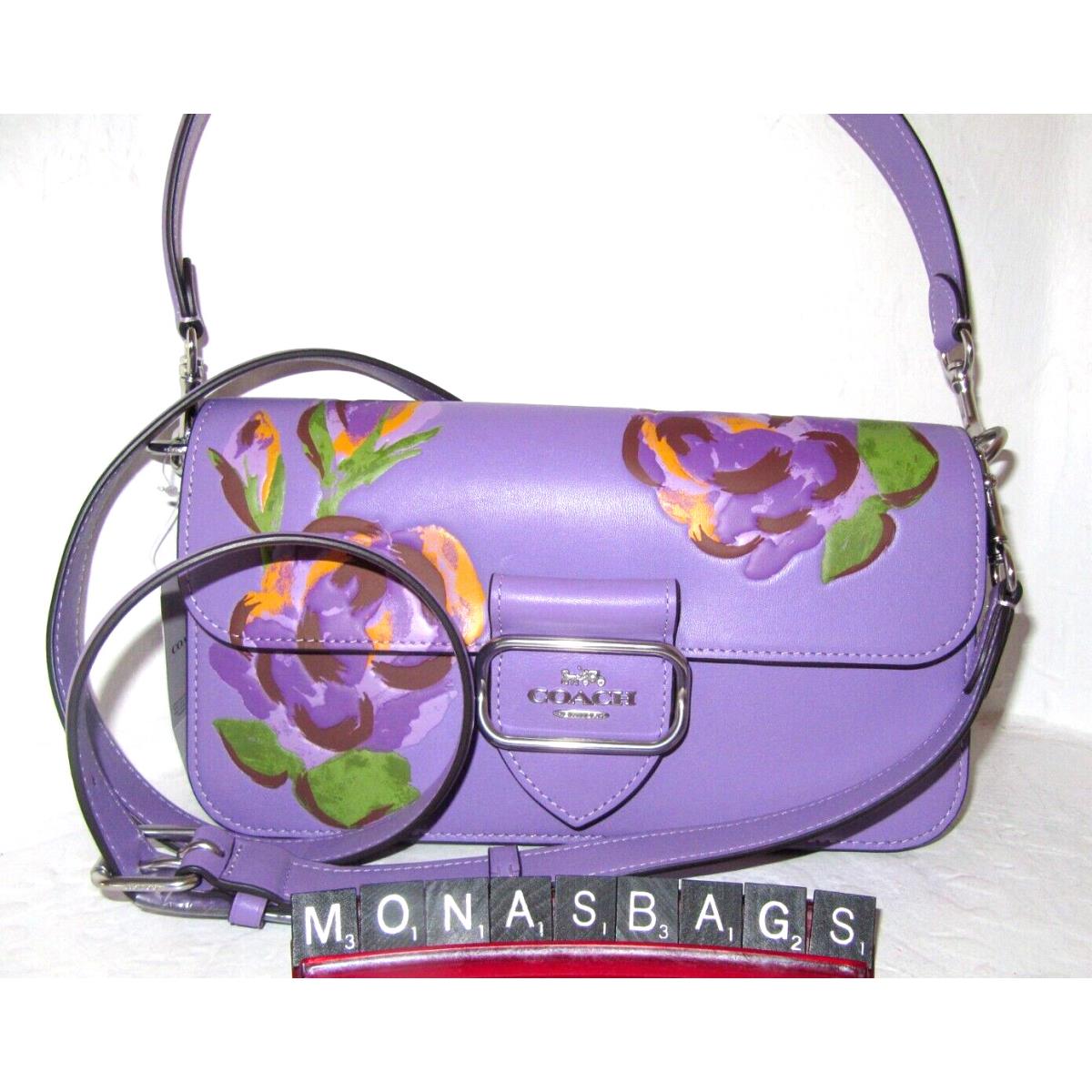 Coach CL411 Morgan Shoulder Bag Iris Purple Multi Rose Leather