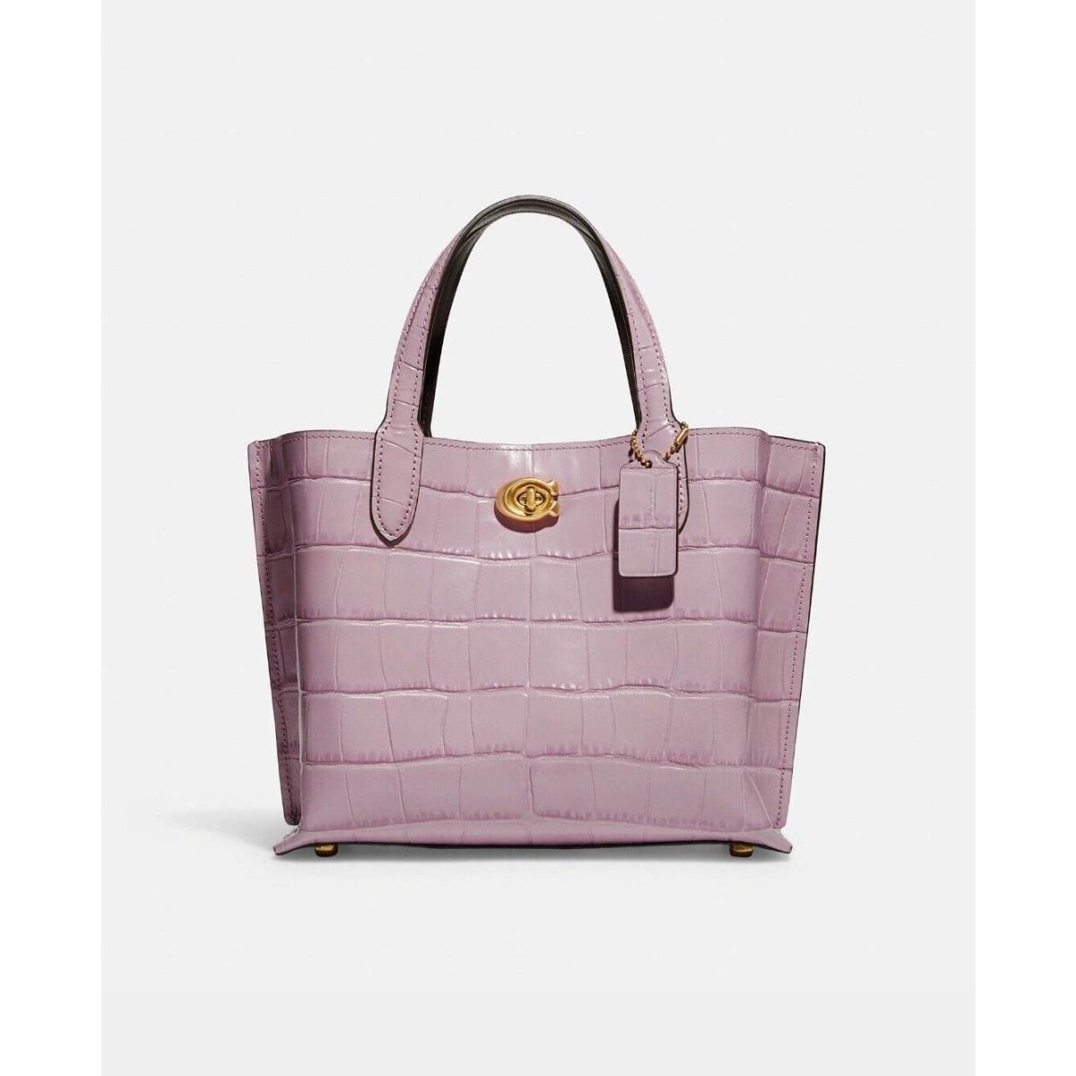 Coach Willow Tote 24 Crocodile Embossed Leather Ice Purple C8632