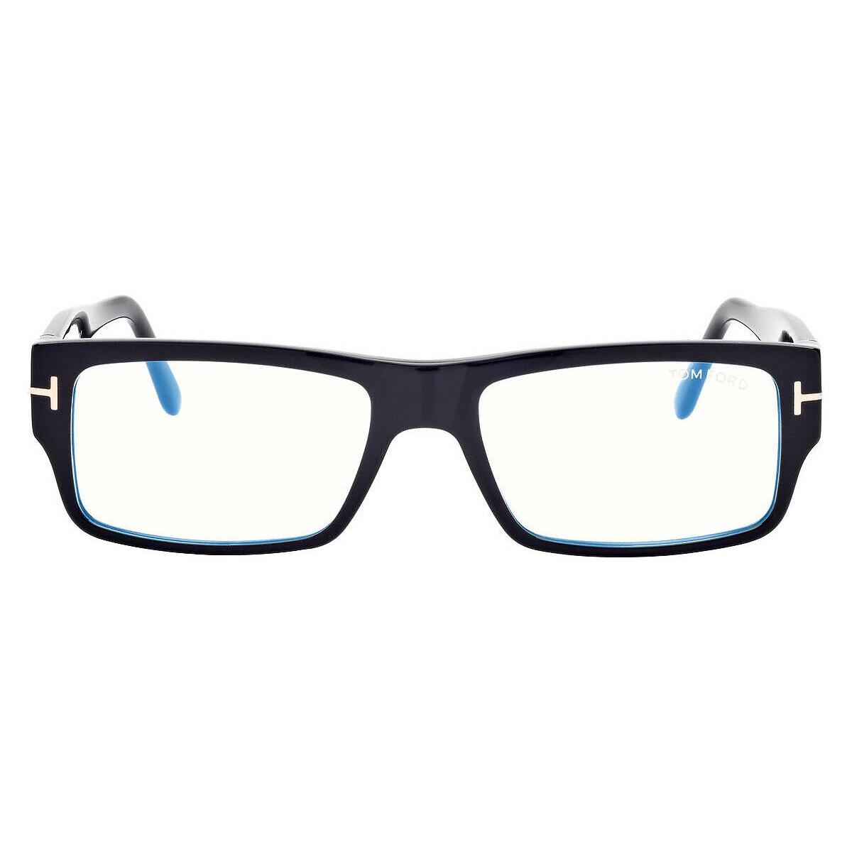 Tom Ford FT5835-B Eyeglasses Shiny Black /T Logo Blue Block 54mm