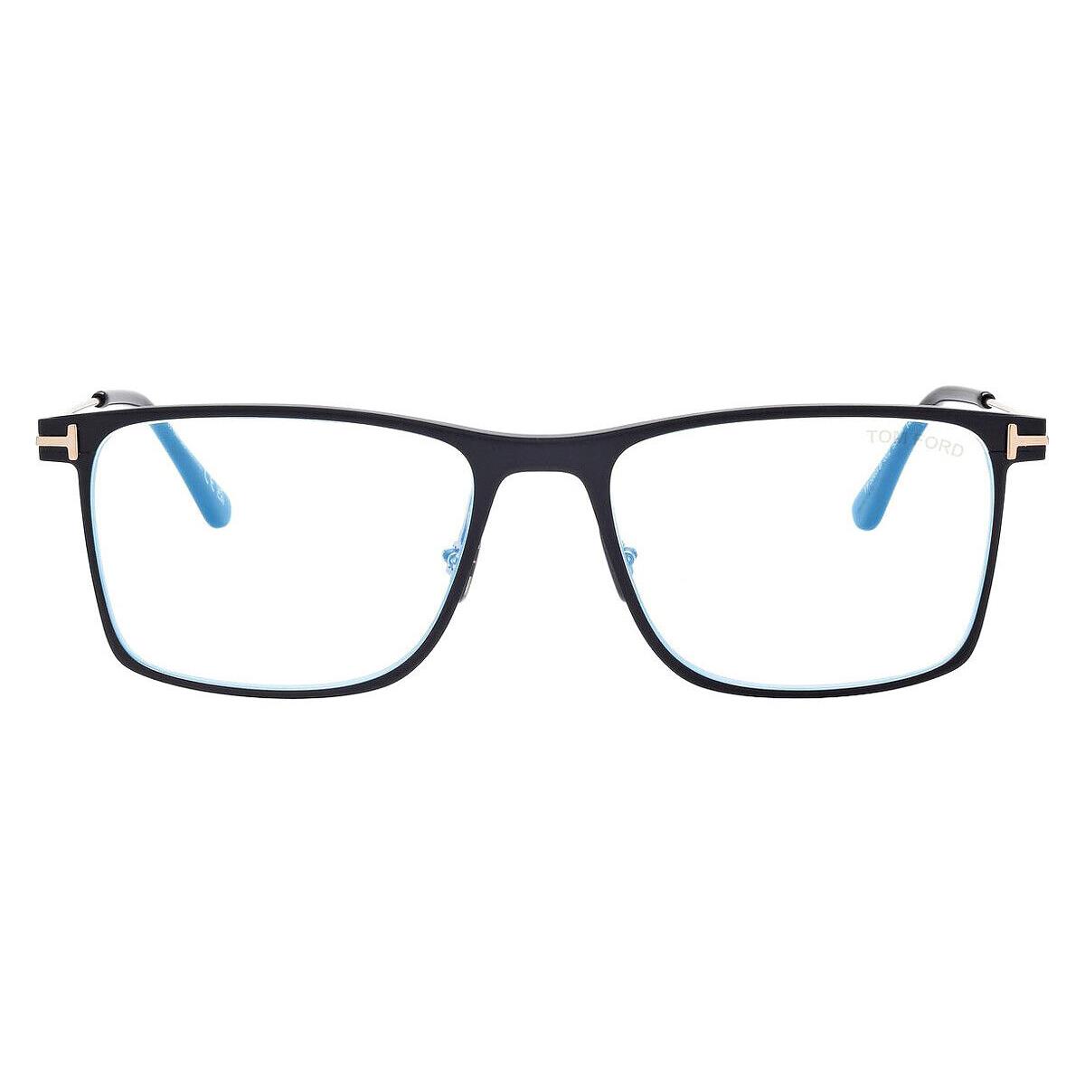 Tom Ford FT5865-B Eyeglasses Matte Black/shiny Rose Gold/t Logo Blue Block 55mm