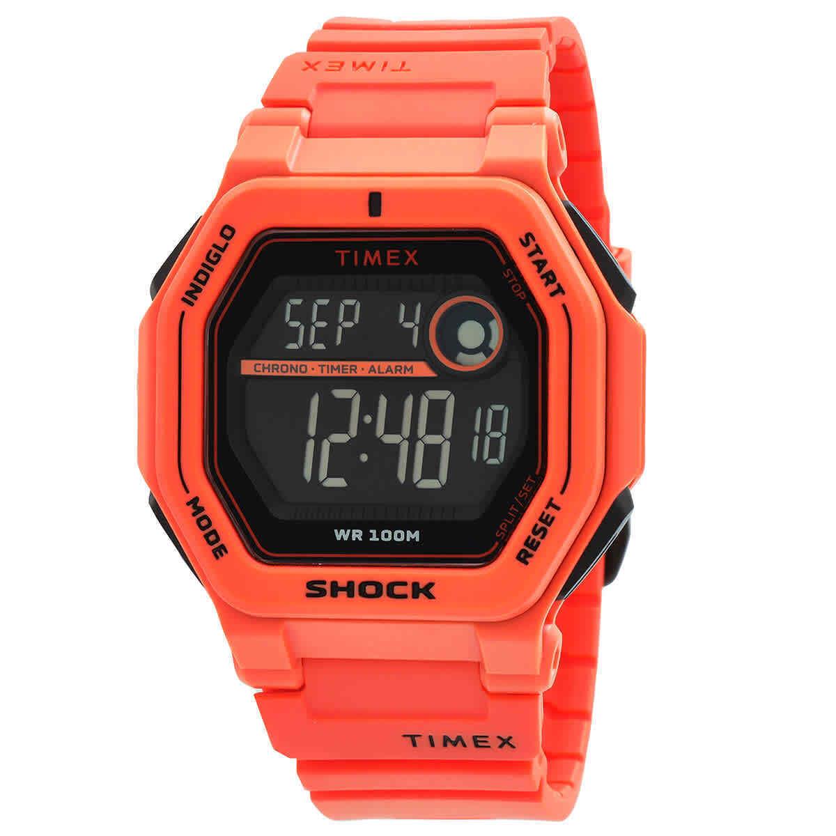 Timex Command Encounter Alarm Quartz Digital Black Dial Men`s Watch TW2V60000 - Dial: Black, Band: Orange, Bezel: Orange