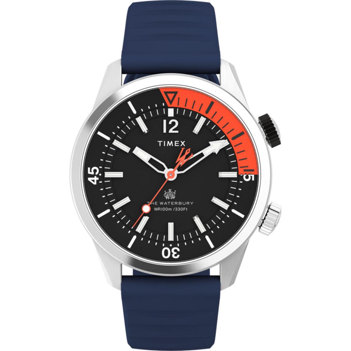 Timex Men`s Watch The Waterbury Quartz Black and Red Dial Rubber Strap TW2V73500 - Dial: Black, Red, Band: Blue