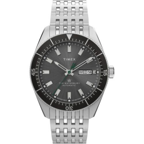Timex Men`s Watch The Waterbury Automatic Black Dial Silver Bracelet TW2V24900 - Black Dial, Silver Band