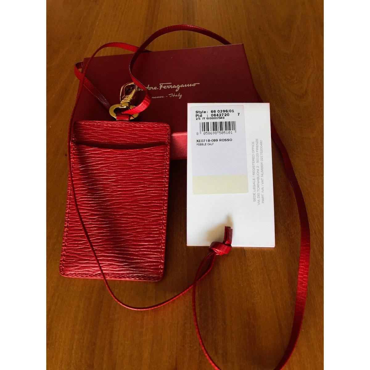 Salvatore Ferragamo Red Leather Card Holder with Strap