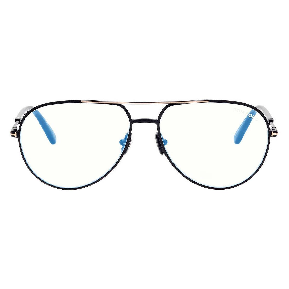 Tom Ford FT5829-B Eyeglasses Shiny Black /T Logo Blue Block 57mm