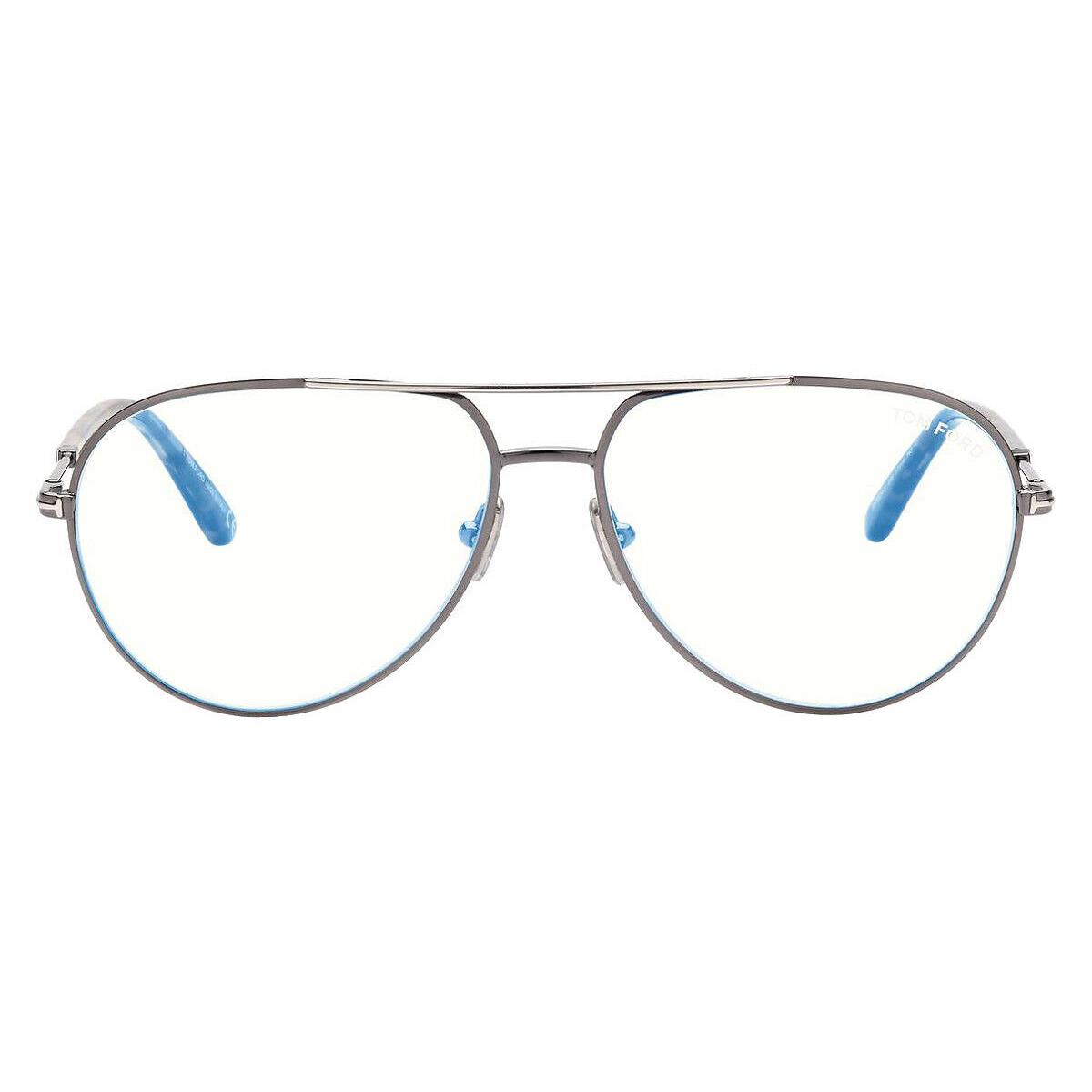 Tom Ford FT5829-B Eyeglasses Shiny Dark Gunmetal/t Logo Blue Block 57mm