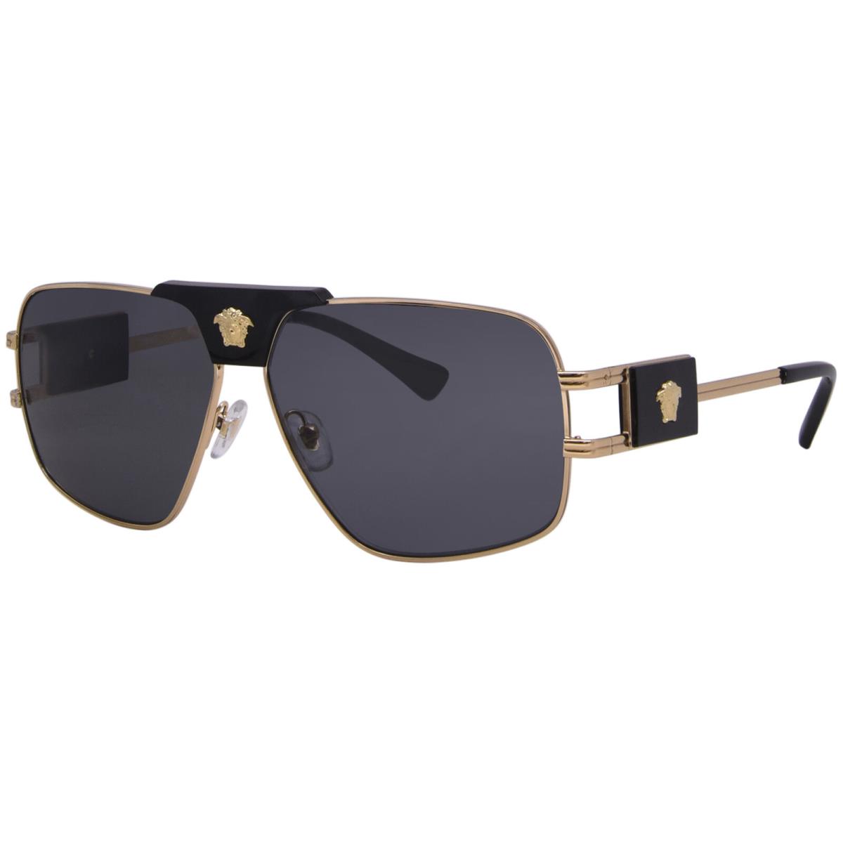 Versace VE2251 100287 Sunglasses Gold/black/dark Grey Lenses Pillow Shape 63mm